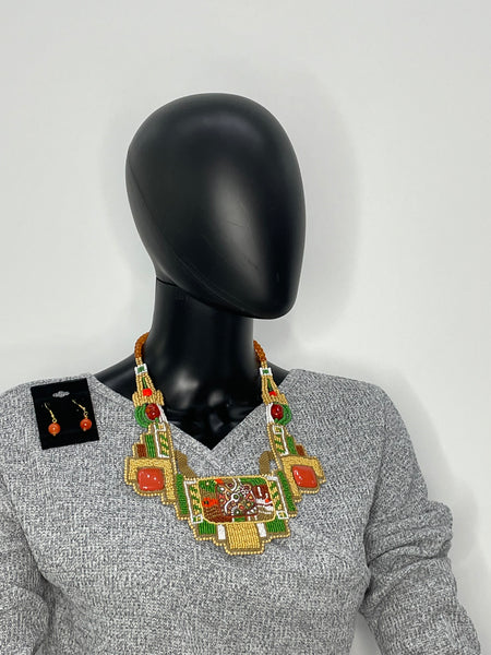 Aztec Bead Embroidery Necklace