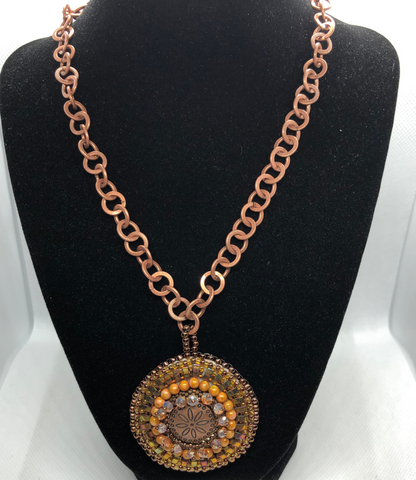 Brass Button Pendant Necklace