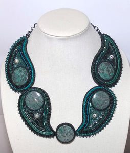 Bold Paisley Bead Embroidery Necklace