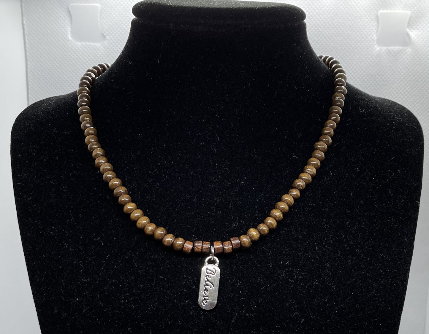 Brown Wooden Believe Necklace