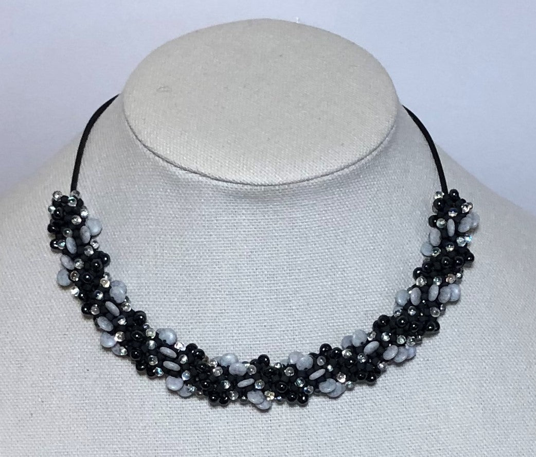 Black Herringbone with Lentils Necklace