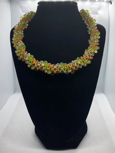 Lime Herringbone with Lentils Necklace
