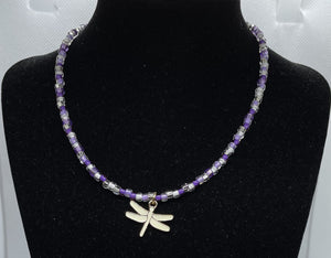 Purple and White Dragonfly Necklace