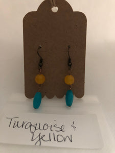 Turquoise and Yellow Earrings