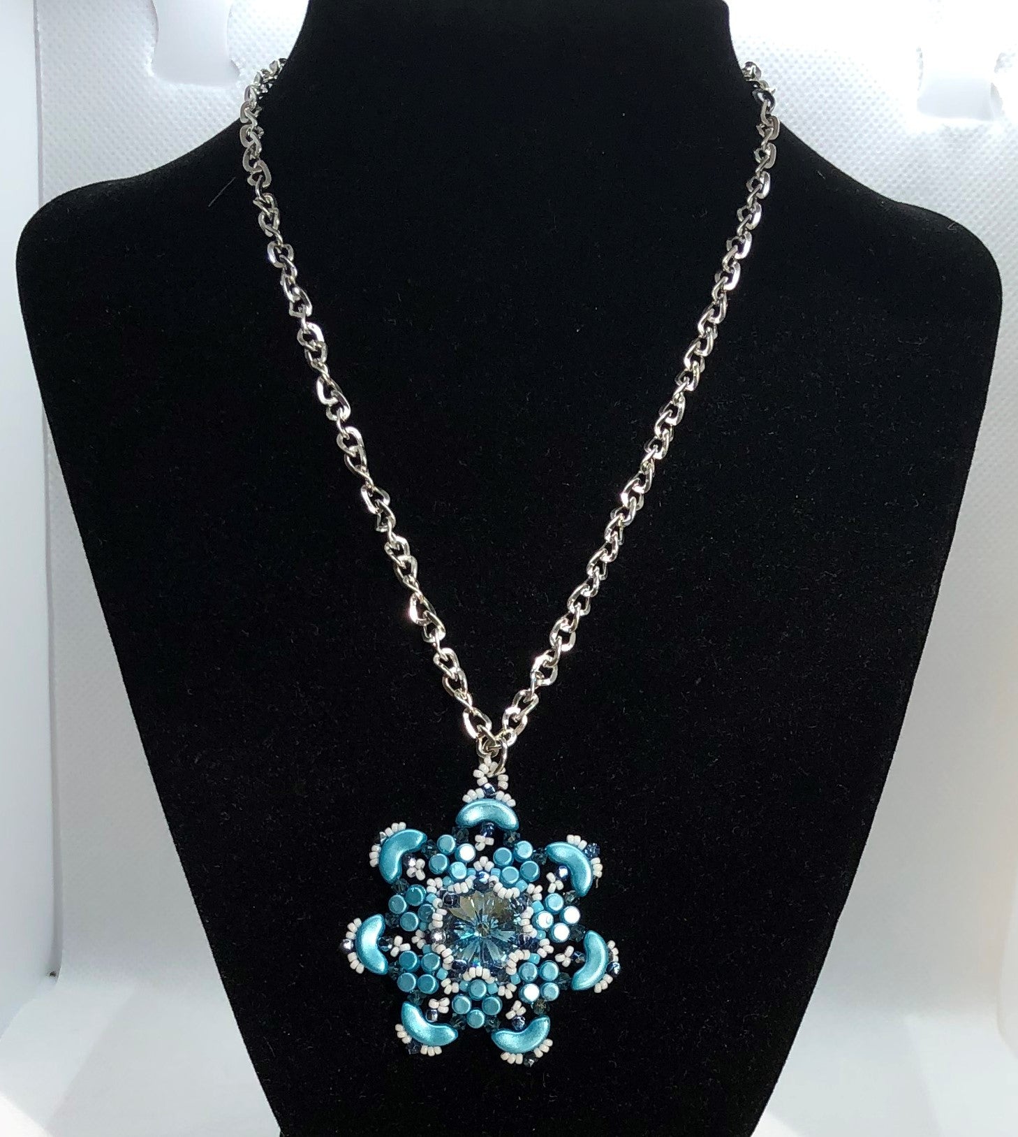 Blue Winter Flower Pendant Necklace