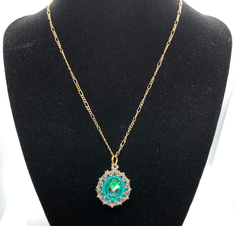 Caged Green Crystal Pendant Necklace